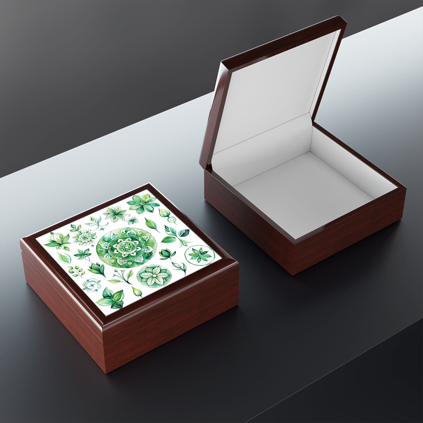 Elegant Floral Jewelry Box | Decorative Storage for Rings, Earrings, Gifts, Home Decor, Green Botanical Theme