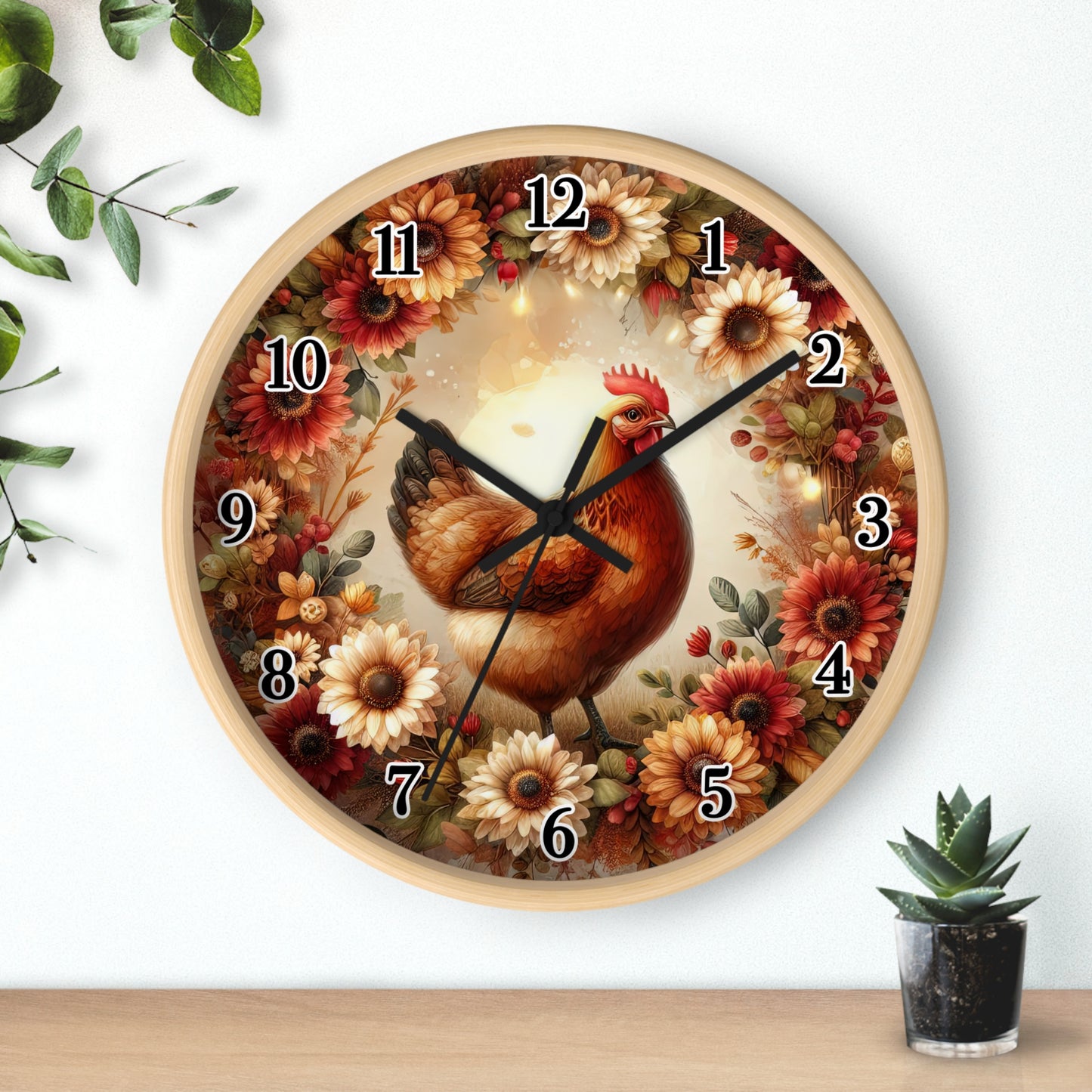 Rustic Chicken Wall Clock, Farmhouse Decor, Kitchen Wall Art, Gift for Chicken Lovers, Country Style Clock
