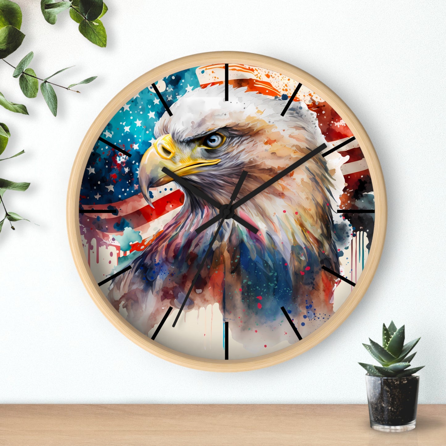 Patriotic Eagle Wall Clock, American Flag Decor, Rustic Home Accent, Independence Day Gift, Eagle Art Decoration