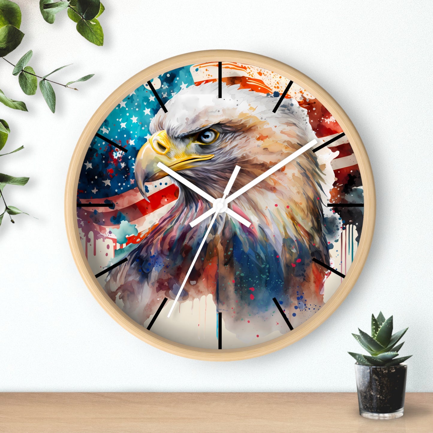 Patriotic Eagle Wall Clock, American Flag Decor, Rustic Home Accent, Independence Day Gift, Eagle Art Decoration