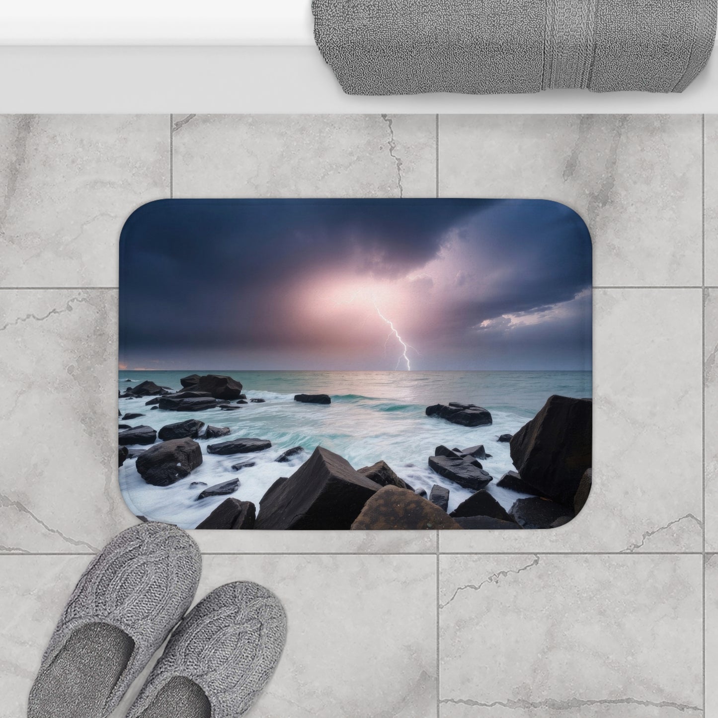 Stormy Ocean Bath Mat - Nature Home Decor, Bathroom Rug, Non-Slip Bath Mat, Coastal Vibes, Shower Mat