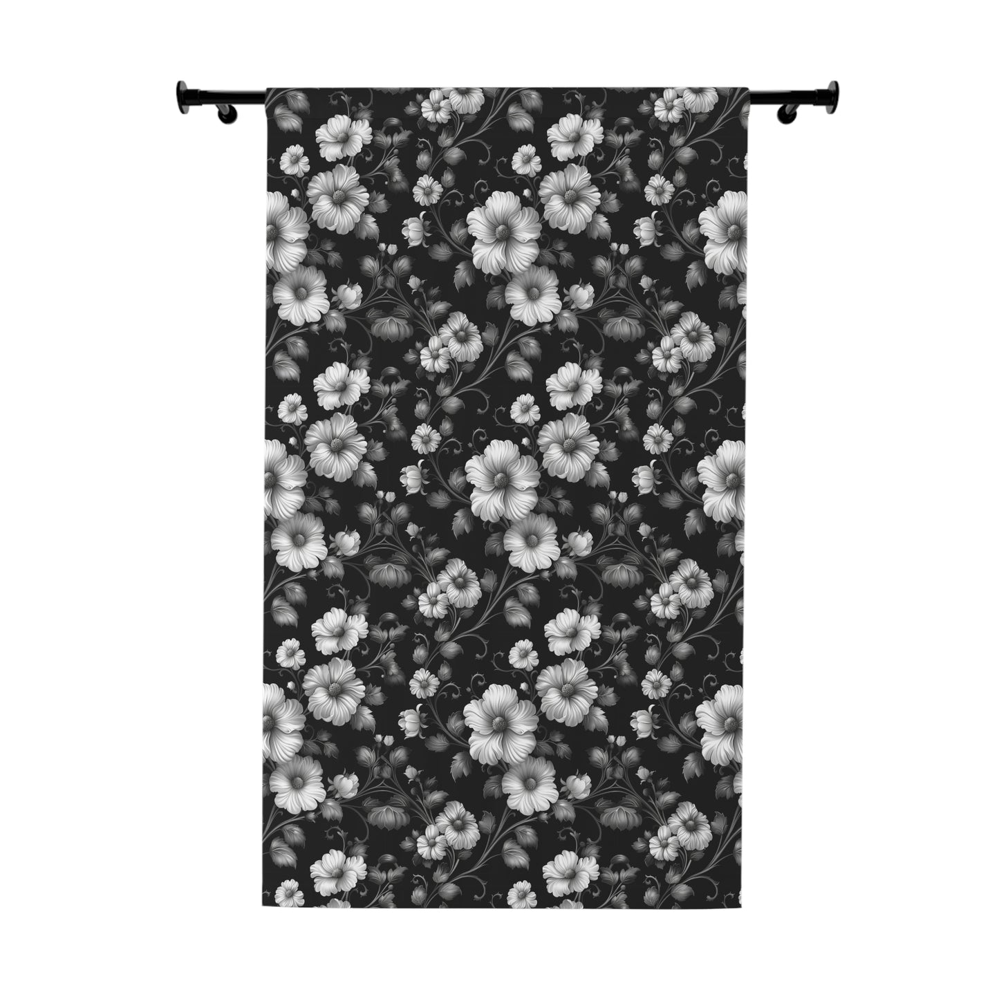 Elegant Floral Sheer Window Curtains | Black and White Floral Drapes for Home Décor, Living Room, Bedroom, Privacy Curtains, Gothic Decor