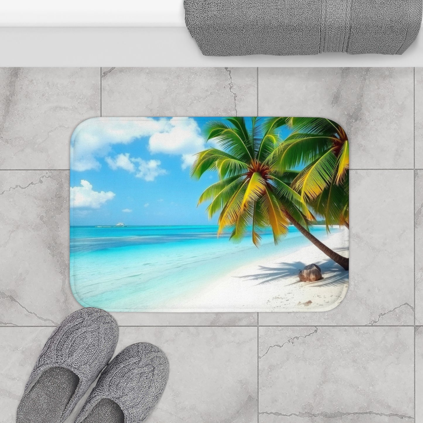 Tropical Beach Bath Mat, Relaxing Beach Decor, Nautical Bathroom Accessory, Summertime Vibes, Gift for Ocean Lovers