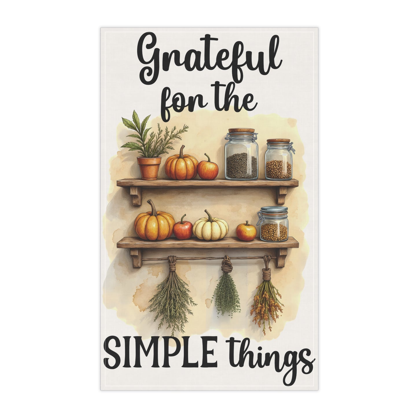Charming Cotton Tea Towels, Grateful for Simple Things, Farmhouse Decor, Kitchen Gifts, Rustic Home Textile, Fall Accents