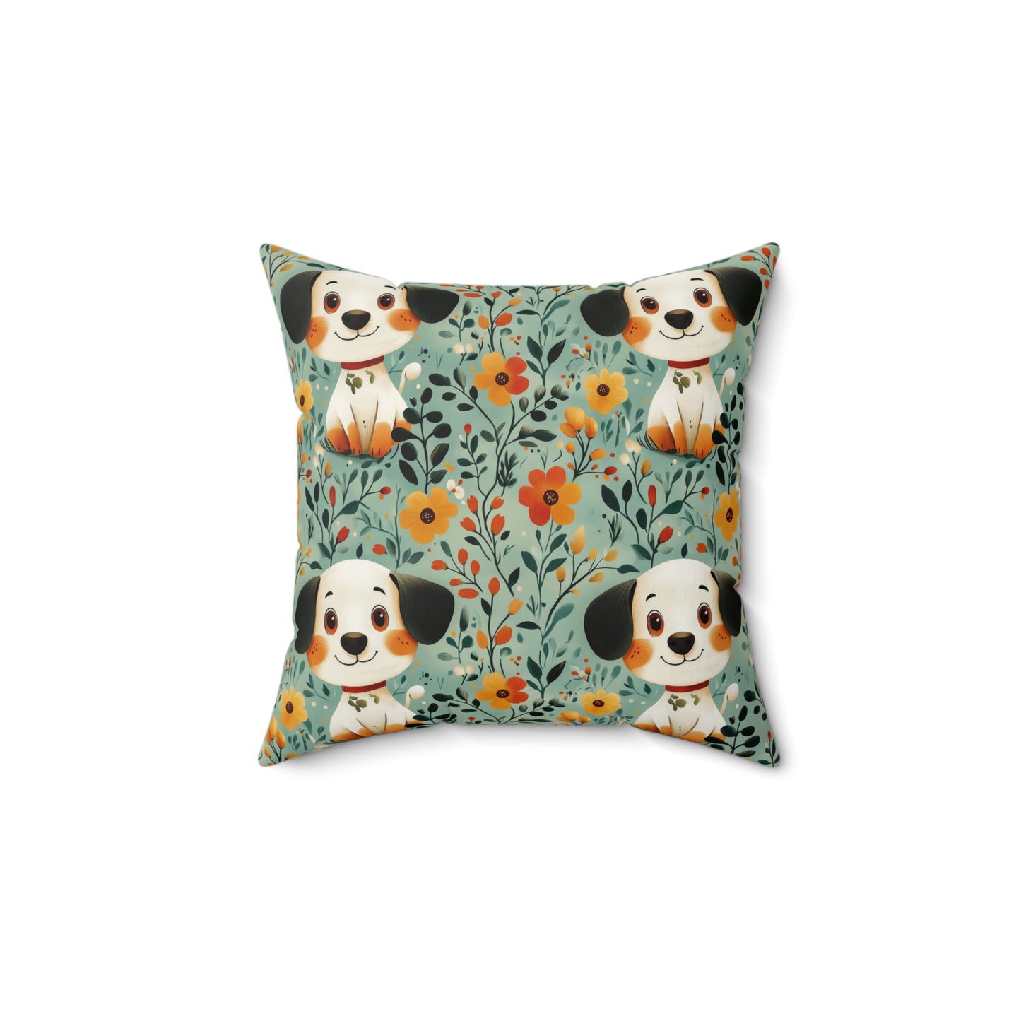 Adorable Dog Print Square Pillow, Cute Dog Decor, Pet Lover Gift, Floral Dog Cushion, Cozy Home Accent
