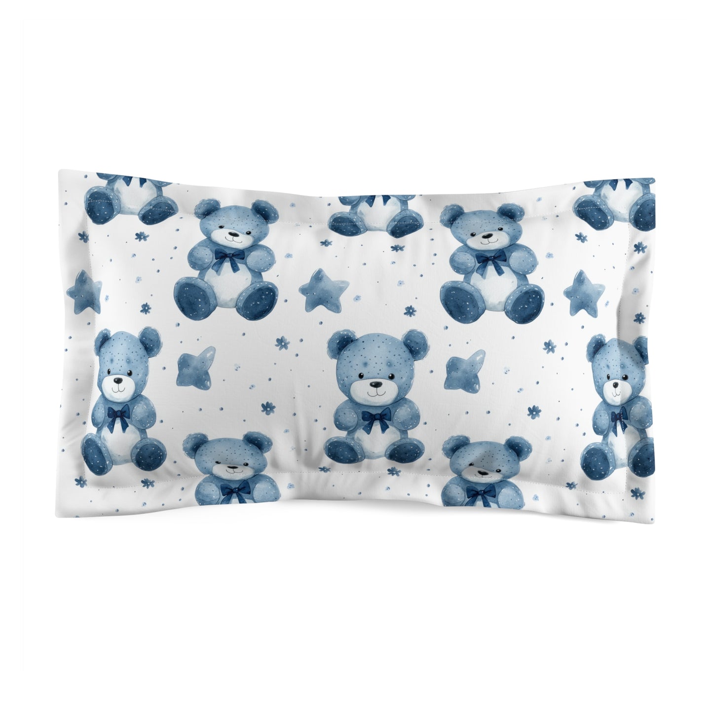 Blue Teddy Bear Microfiber Pillow Sham, Cute Bedroom Decor, Baby Shower Gift, Nursery Bedding, Kids Room Essentials