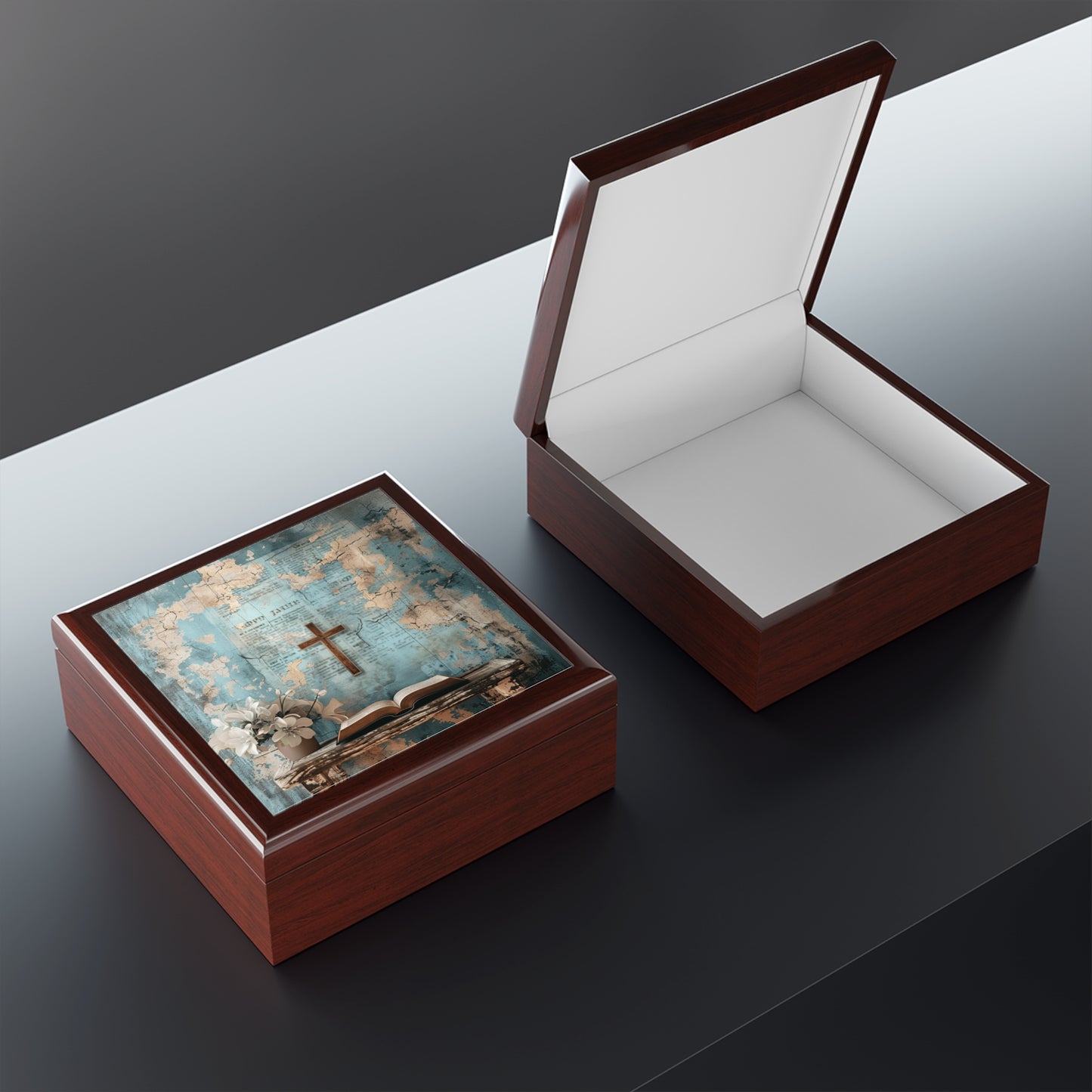 Rustic Jewelry Box with Floral Design, Decorative Keepsake, Gift for Her, Faith-Inspired Storage, Perfect for Birthdays & Anniversaries