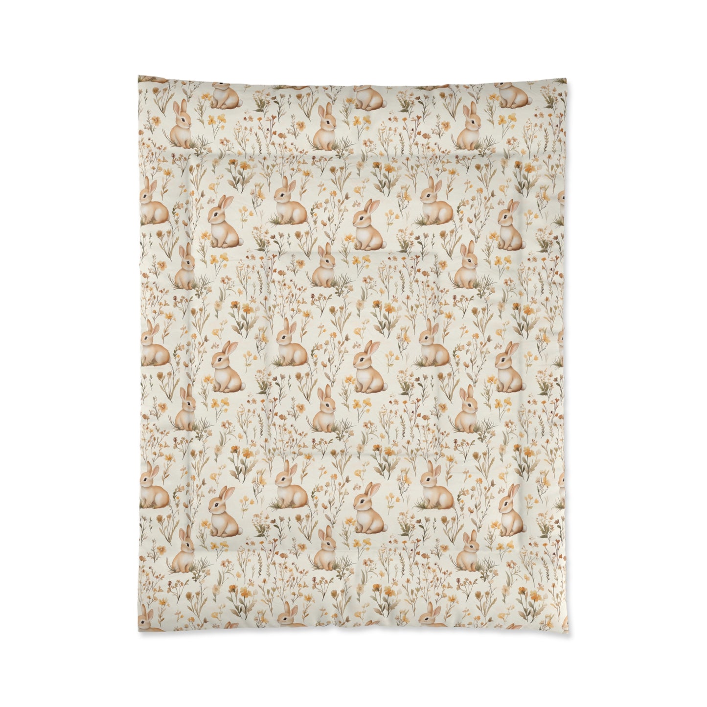 Cozy Bunny Comforter - Soft Floral Bedding, Boho Bedroom Decor, Cute Rabbit Bedspread, Nursery Blanket, Unique Gift for Kids, Easter
