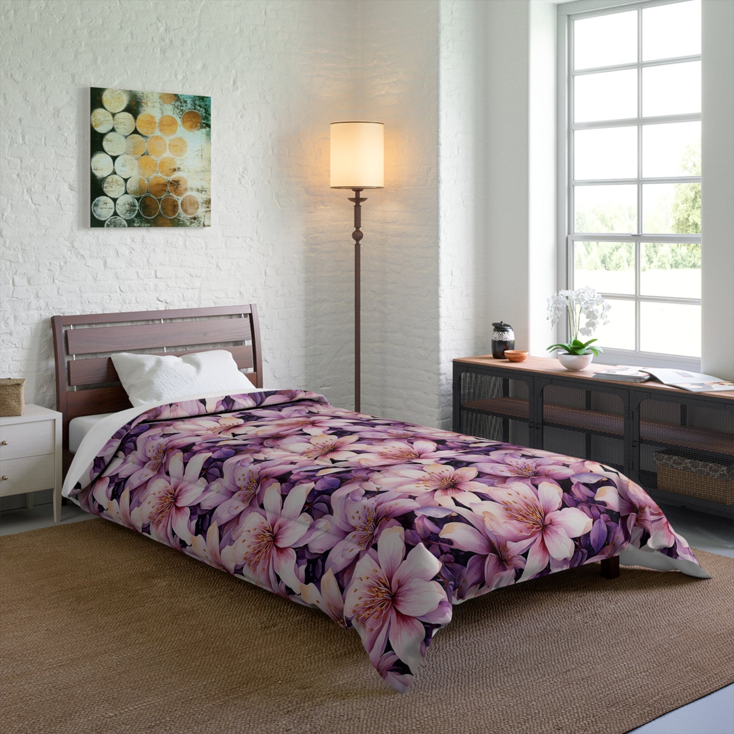 Floral Comforter - Cozy Blanket for Home Decor, Bedspread, Gift for Her, Spring Floral Bedding, Lightweight Quilt