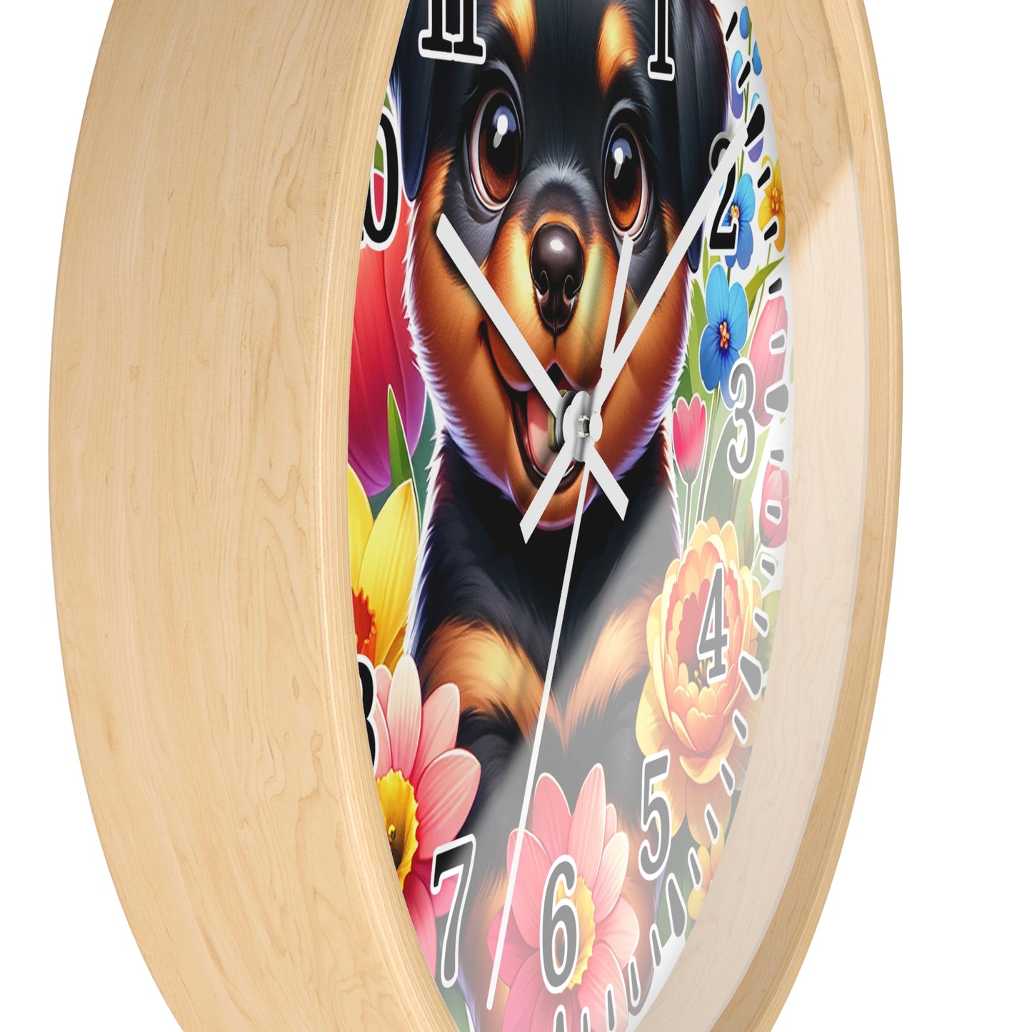 Floral Rottweiler Wall Clock, Pet Lover Gift, Home Decor, Dog Theme Timepiece, Vibrant Kitchen Clock, Unique Animal Clock