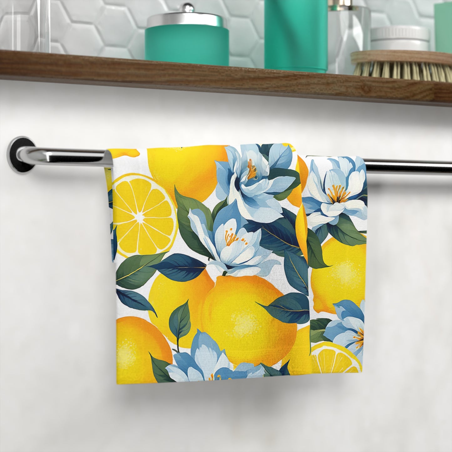 Lemon Floral Face Towel, Refreshing Bathroom Decor, Perfect for Gifts, Spa Days, Kitchen Use, Summer Vibes