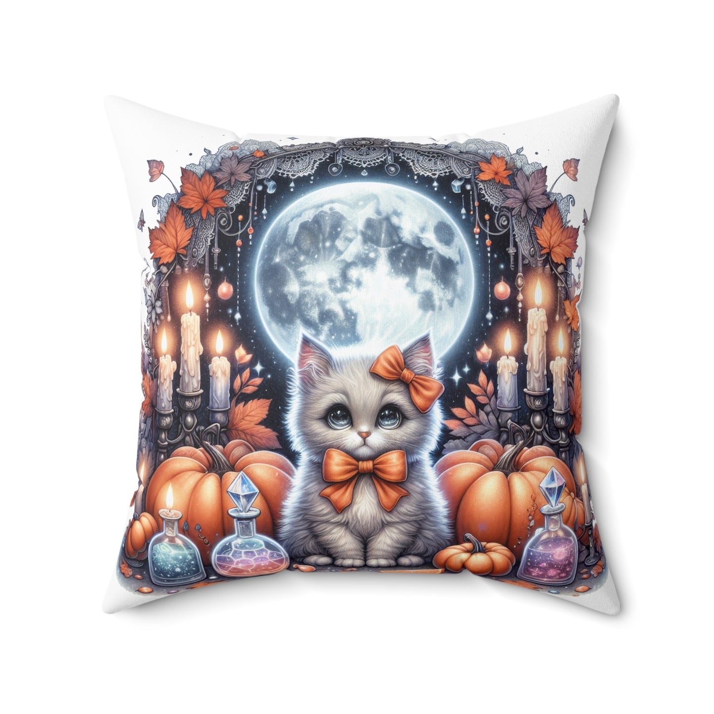 Halloween Cat Square Pillow, Cozy Decor for Fall, Cat Lovers Gift, Cute Halloween Decor, Pumpkin Pillow