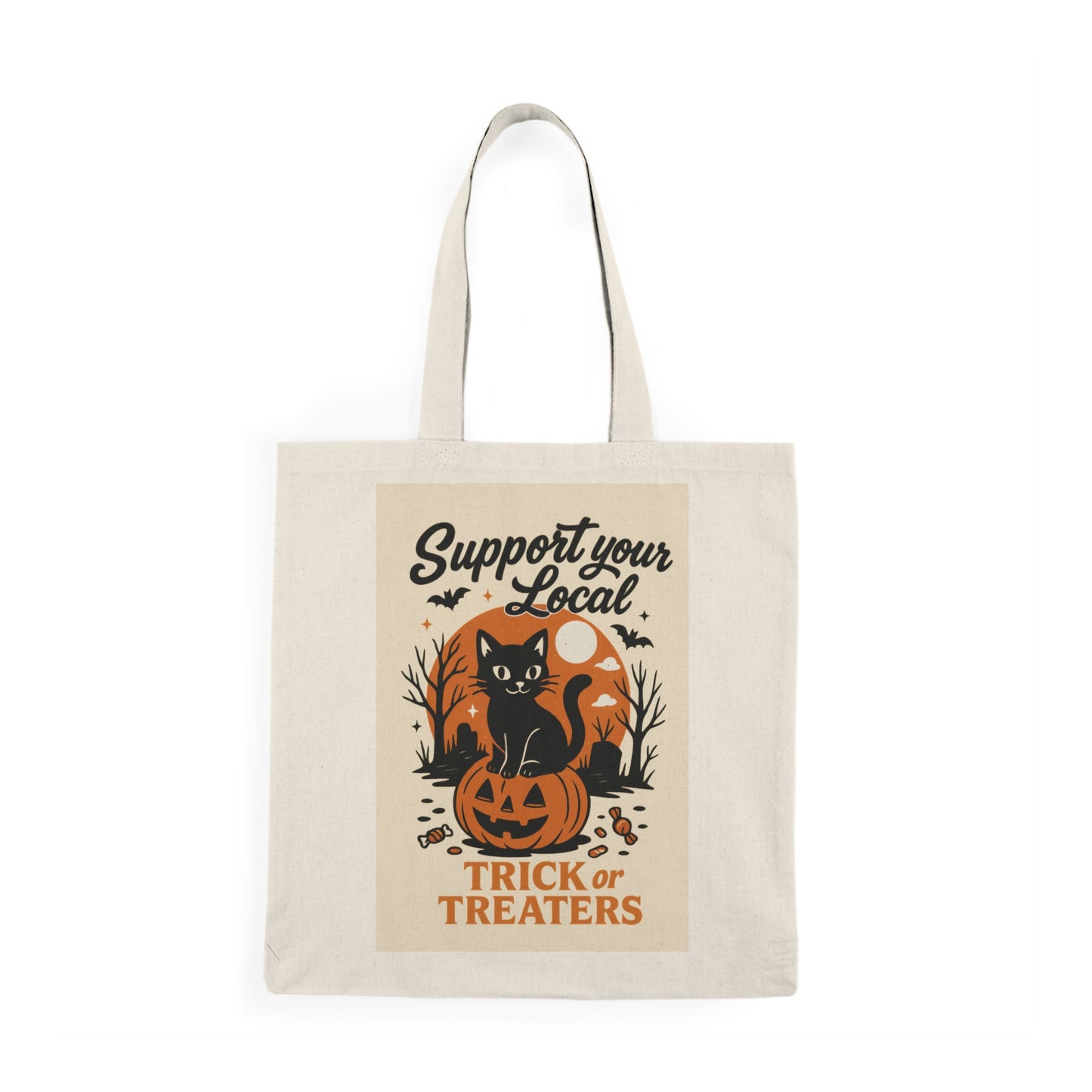 Halloween Cat Tote Bag - Support Your Local Trick or Treaters, Eco-Friendly Bag, Pumpkin Design, Fall Accessory, Gift for Cat Lovers