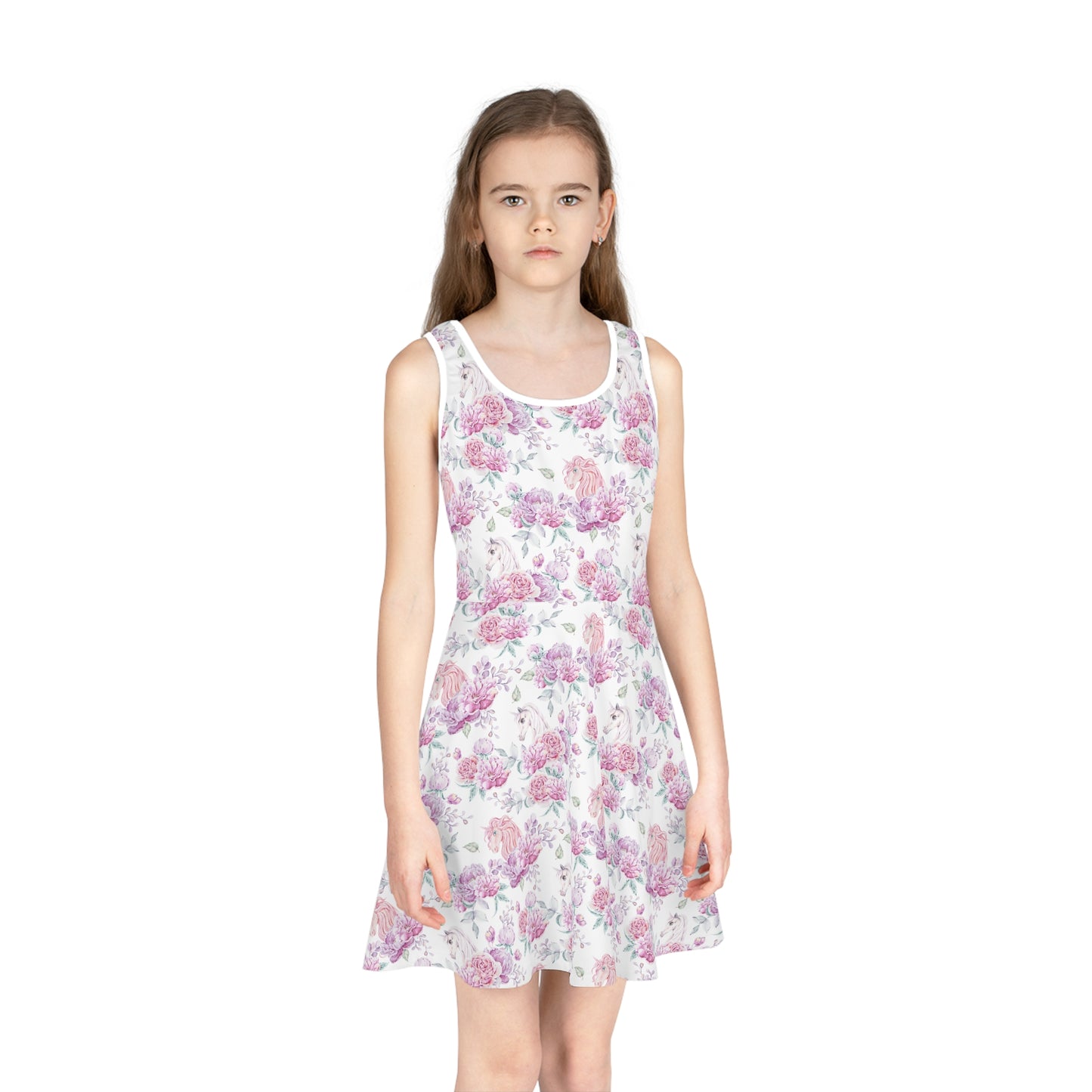 Girls' Pink Floral Unicorn Sleeveless Sundress