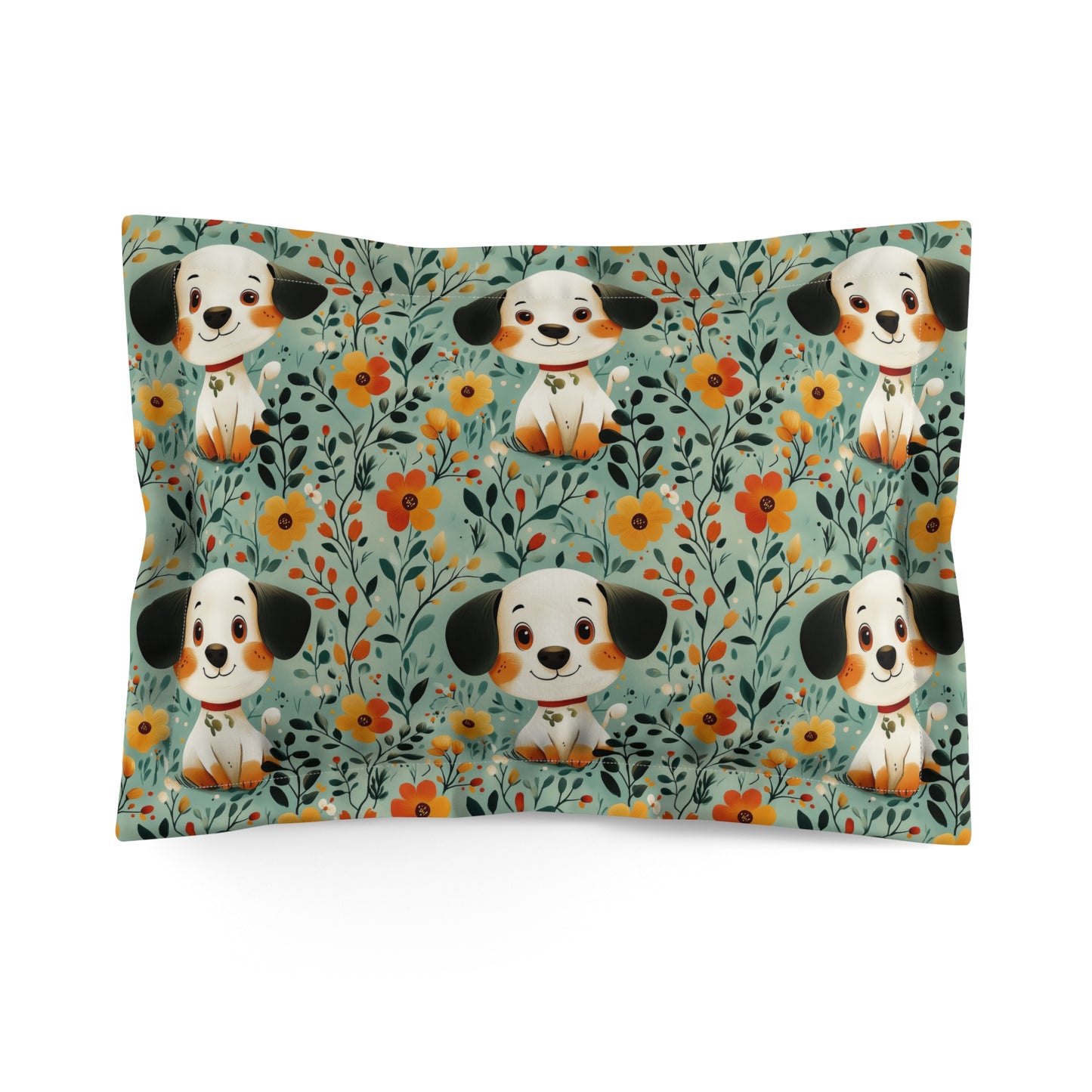 Whimsical Dog Pattern Pillow Sham, Dog Lover's Decor, Floral Pet Gift, Cozy Bedroom Accessory, Cute Dog Decor