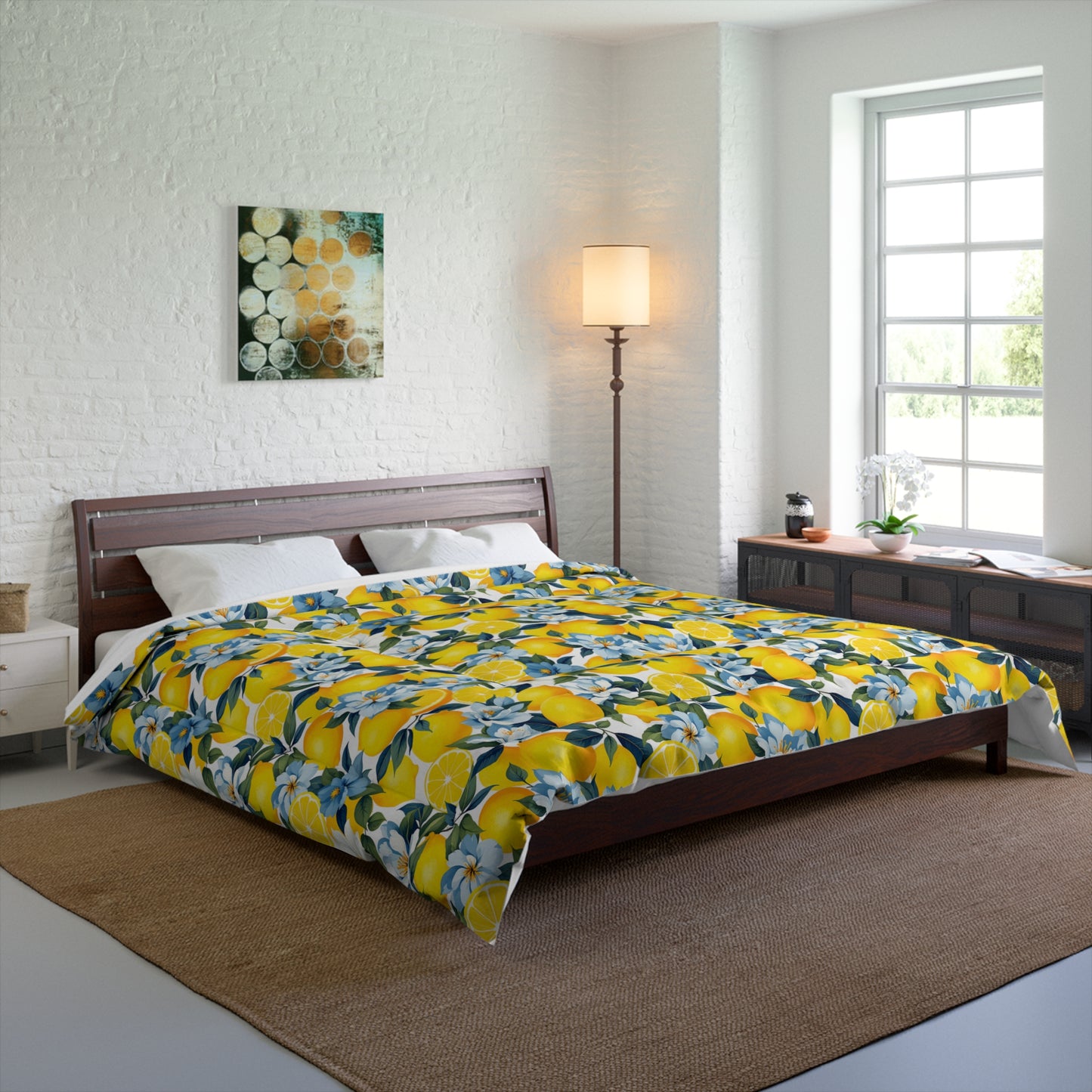 Lemon Blossom Comforter - Bright Citrus Bedding Set for Modern Bedrooms, Cozy Home Decor, Summer Vibes, Gift Idea