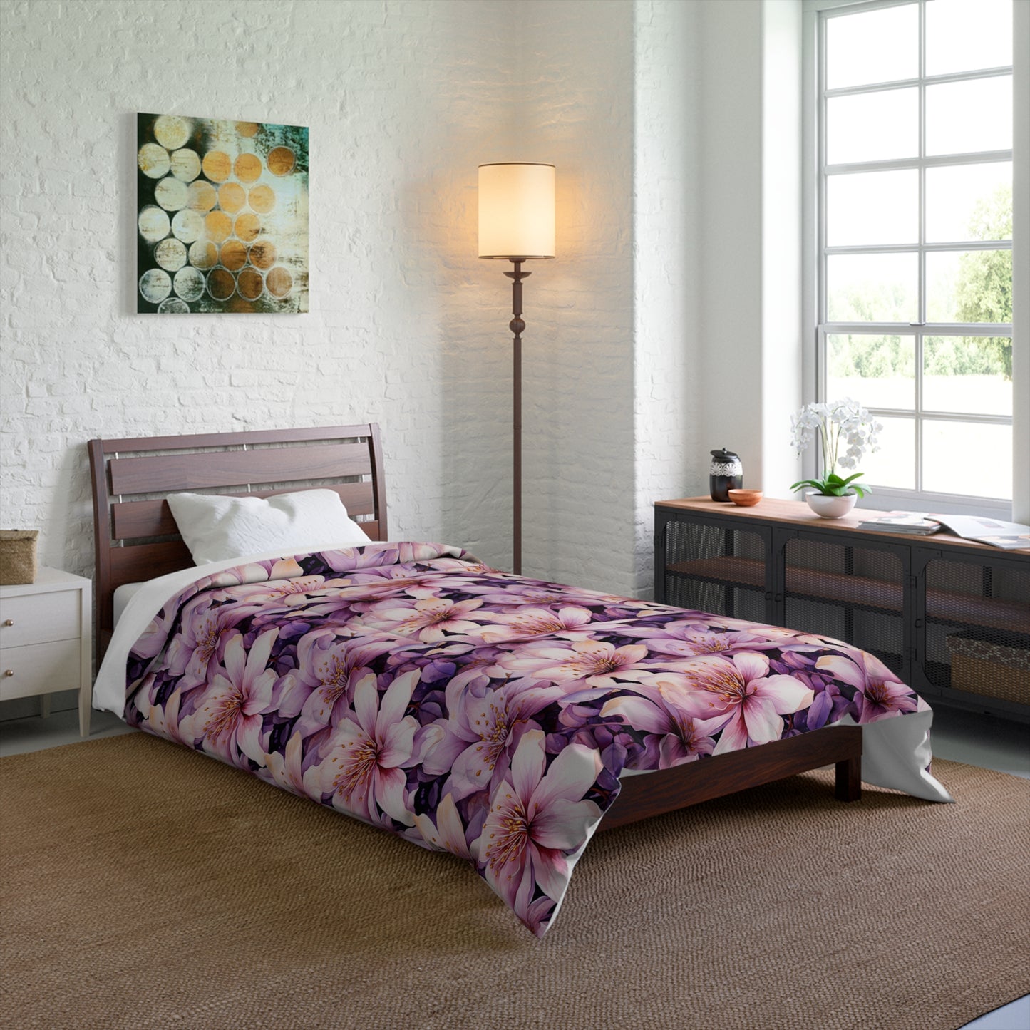 Floral Comforter - Cozy Blanket for Home Decor, Bedspread, Gift for Her, Spring Floral Bedding, Lightweight Quilt