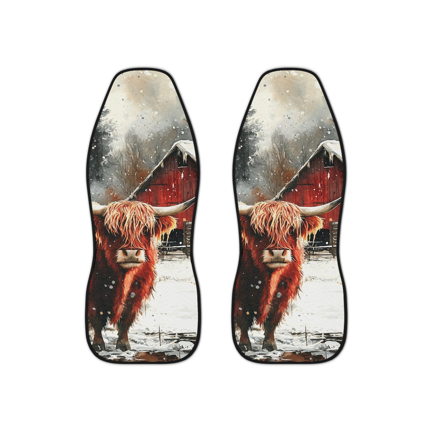 Winter Highland Cow Car Seat Covers, Cozy Auto Accessories, Farmhouse Decor, Unique Gift for Animal Lovers, Winter Road Trip Gear