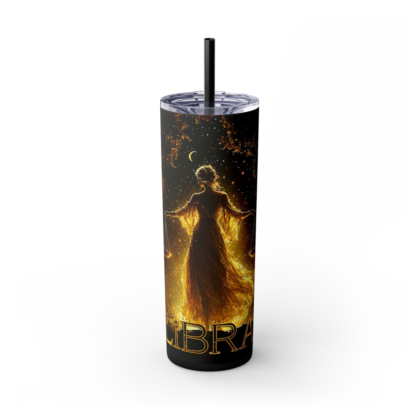 Libra Zodiac Skinny Tumbler with Straw, Astrology Gift for Libras, 20oz Travel Mug, Horoscope Drinkware, Stylish Water Bottle
