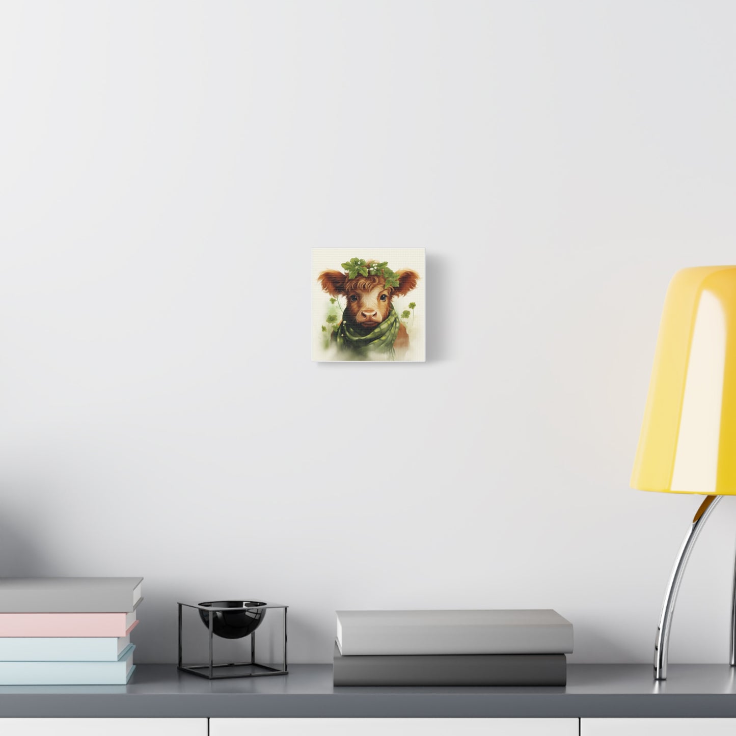 Charming Cow Canvas Print, Farmhouse Decor, Animal Art, Country Home, St. Patrick's Day, Gift for Cow Lovers, Green Clover