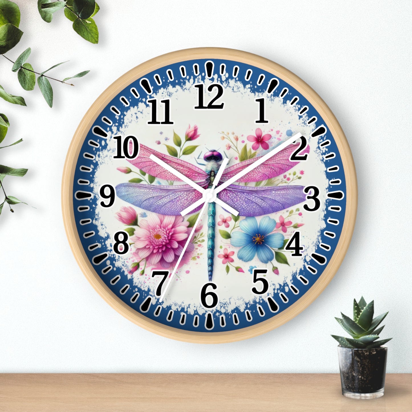 Floral Dragonfly Wall Clock, Nature-Inspired Decor, Home Office Gift, Kitchen Wall Art, Spring Decor, Unique Clock Design