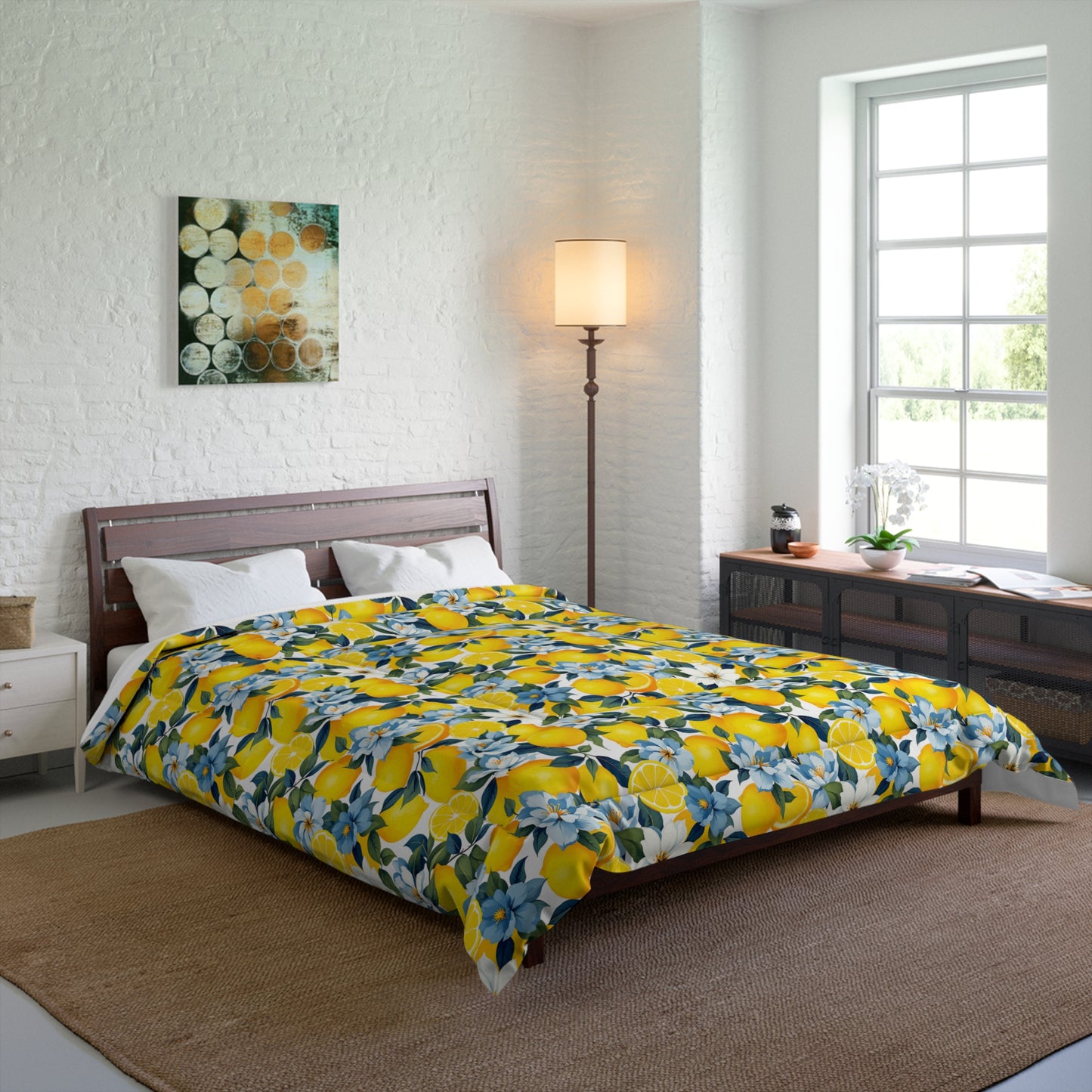 Lemon Blossom Comforter - Bright Citrus Bedding Set for Modern Bedrooms, Cozy Home Decor, Summer Vibes, Gift Idea