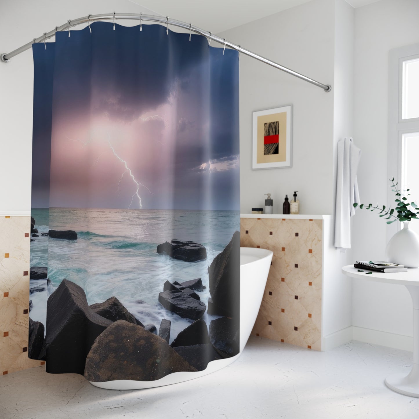 Stormy Seascape Shower Curtain, Ocean Decor for Bathroom, Coastal Vibes, Lightning Shower Curtain, Home Decor, Unique Gift
