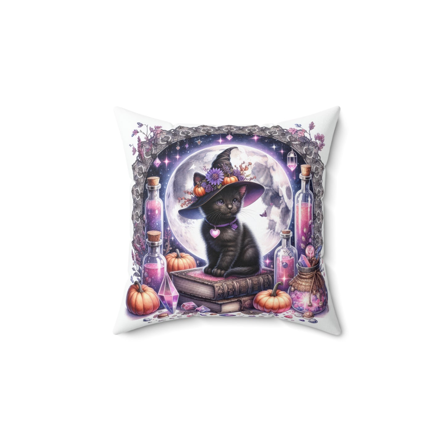 Halloween Cat Pillow, Spooky Home Decor, Throw Cushion for Cat Lovers, Witchy Accent Pillow, Gift for Halloween