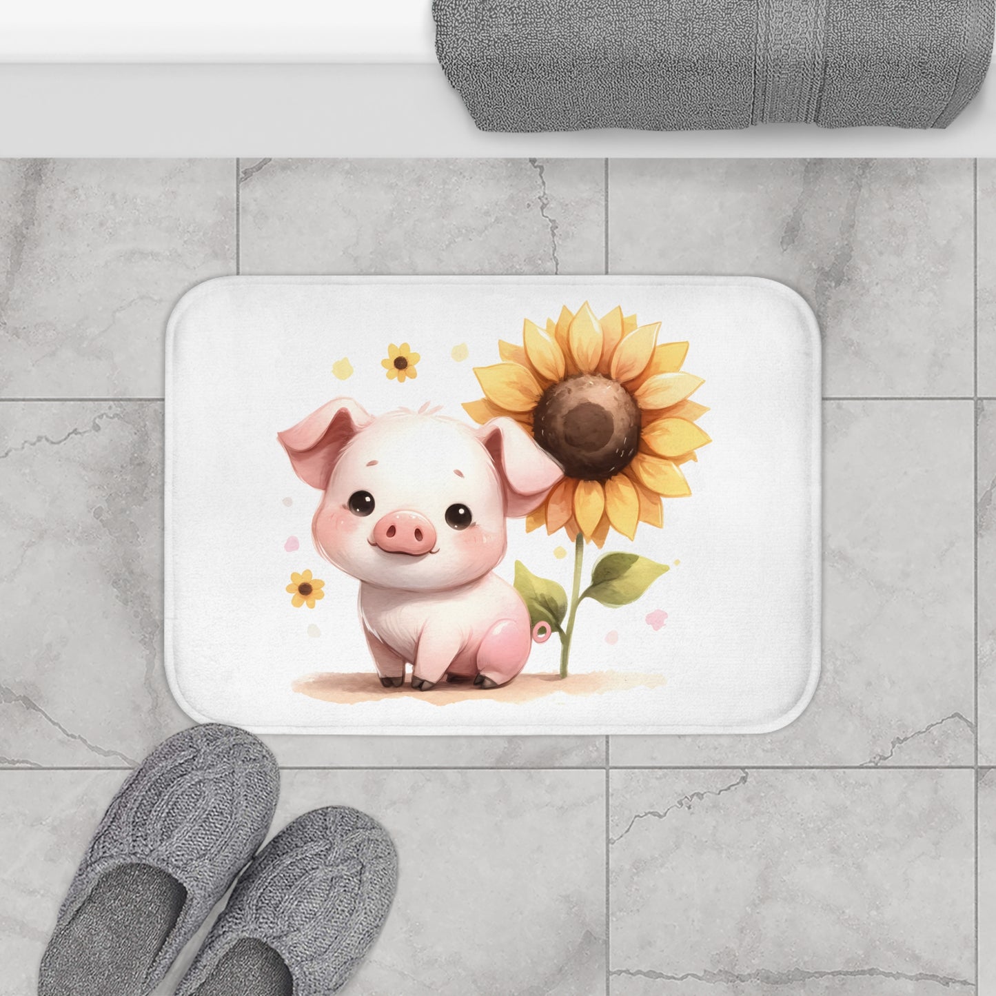 Cute Pig & Sunflower Bath Mat, Farmhouse Decor, Animal Lover Gift, Kids' Bathroom Accent, Fun & Whimsical Home Decor