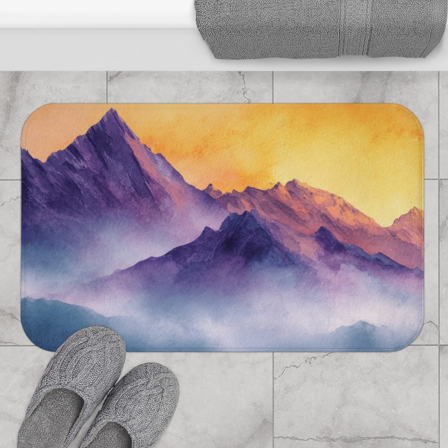 Mountain Sunset Bath Mat, Soft Plush Bathroom Rug, Nature Decor, Bathroom Accessory, Home Spa Gift, Vibrant & Cozy