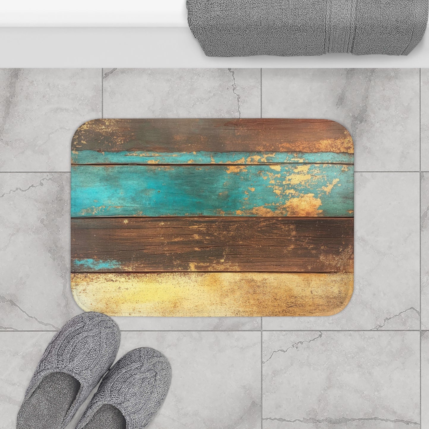 Rustic Wood Bath Mat, Cozy Bathroom Decor, Farmhouse Style Mat, Beach House Accessory, Non-Slip Floor Rug