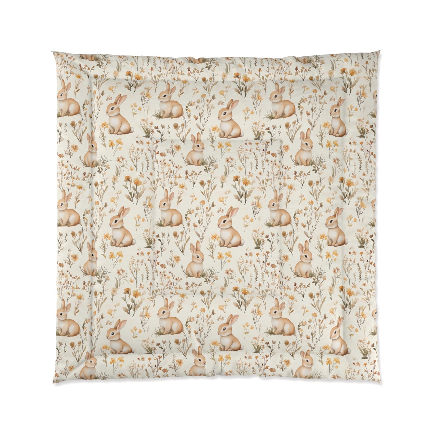 Cozy Bunny Comforter - Soft Floral Bedding, Boho Bedroom Decor, Cute Rabbit Bedspread, Nursery Blanket, Unique Gift for Kids, Easter