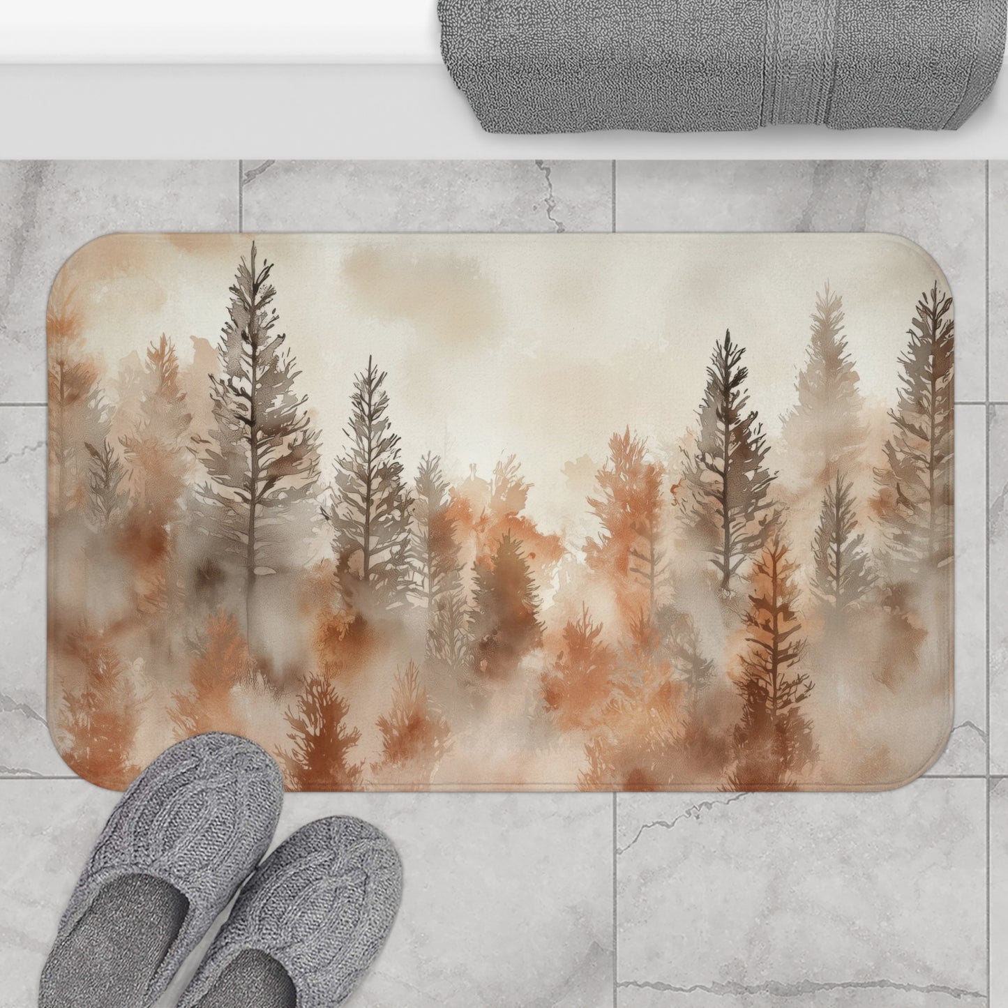Cozy Autumn Forest Bath Mat, Farmhouse Decor, Bathroom Accessories, Nature-inspired Rug, Rustic Home Gift