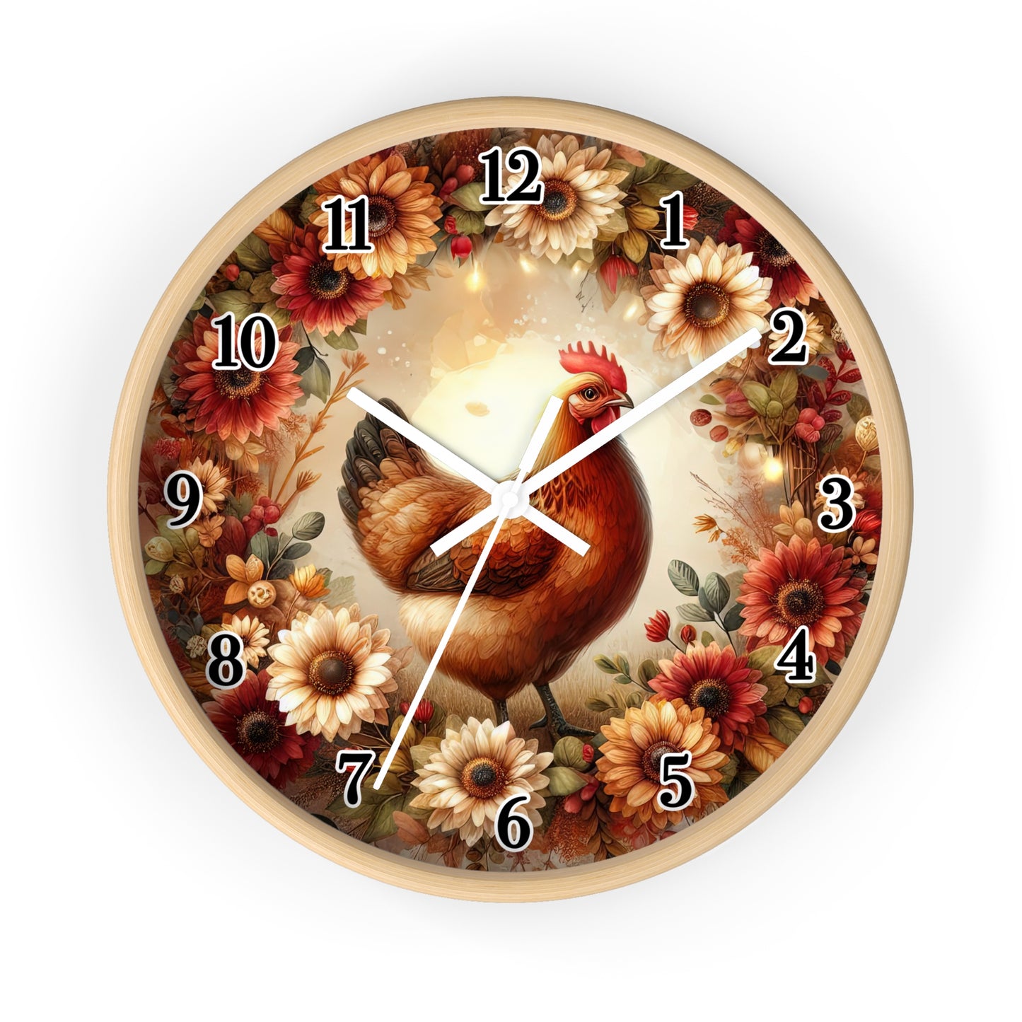 Rustic Chicken Wall Clock, Farmhouse Decor, Kitchen Wall Art, Gift for Chicken Lovers, Country Style Clock