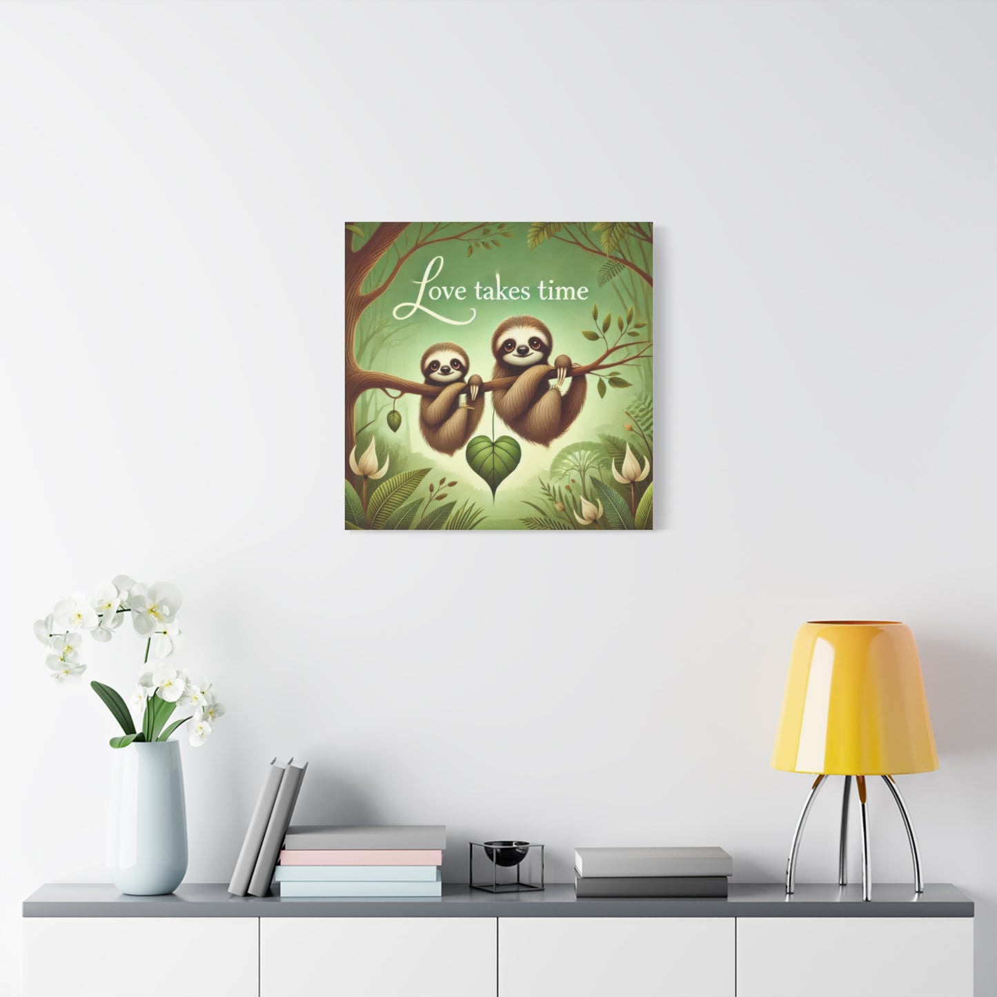Sloth Love Canvas Wall Art, Cute Nursery Decor, Animal Illustration, Gift for Sloth Lovers, Children's Room, Love Takes Time Quote