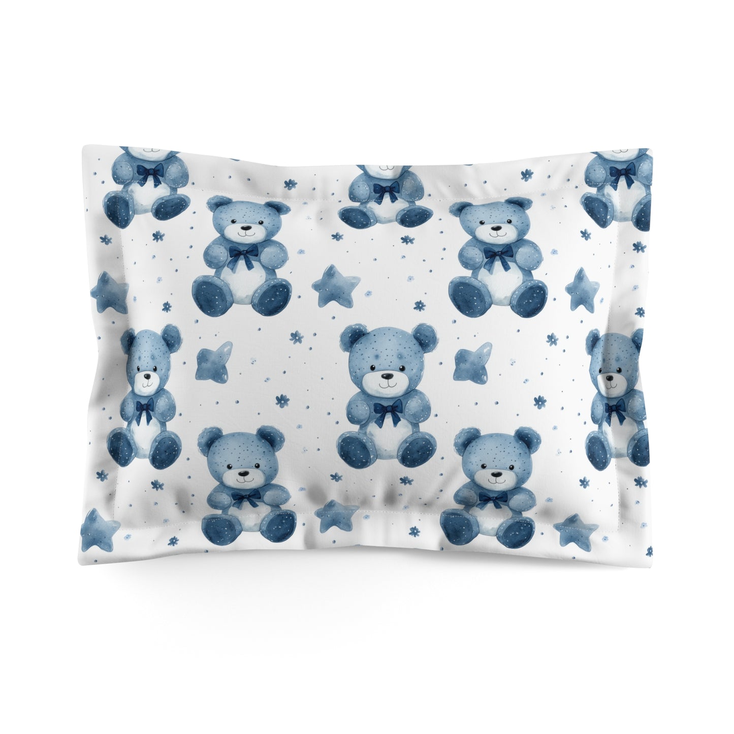 Blue Teddy Bear Microfiber Pillow Sham, Cute Bedroom Decor, Baby Shower Gift, Nursery Bedding, Kids Room Essentials