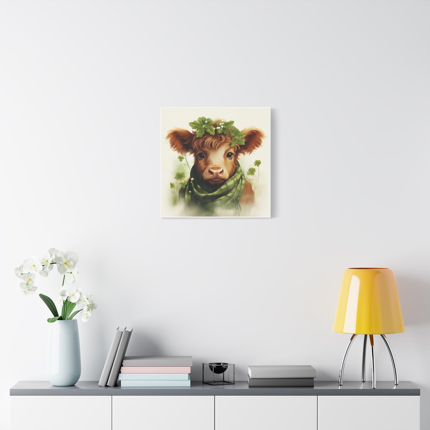 Charming Cow Canvas Print, Farmhouse Decor, Animal Art, Country Home, St. Patrick's Day, Gift for Cow Lovers, Green Clover