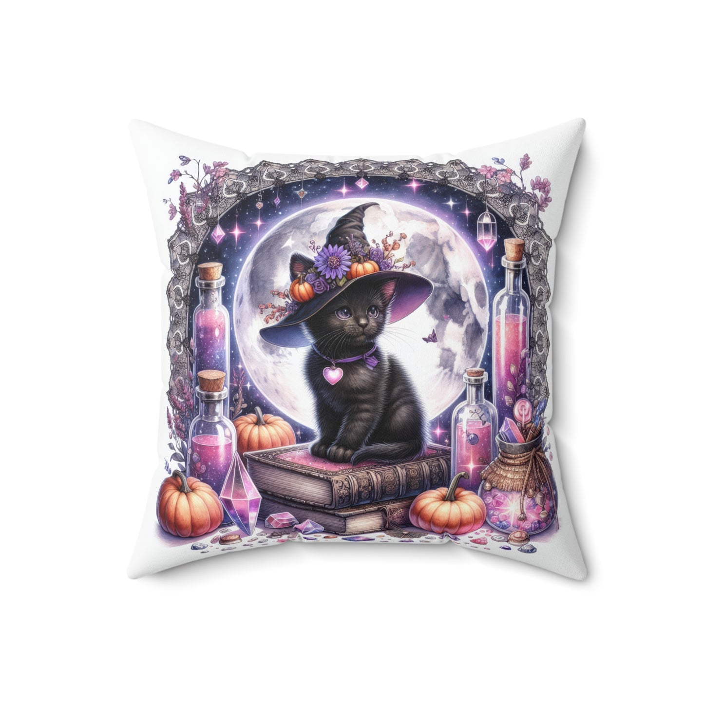 Halloween Cat Pillow, Spooky Home Decor, Throw Cushion for Cat Lovers, Witchy Accent Pillow, Gift for Halloween