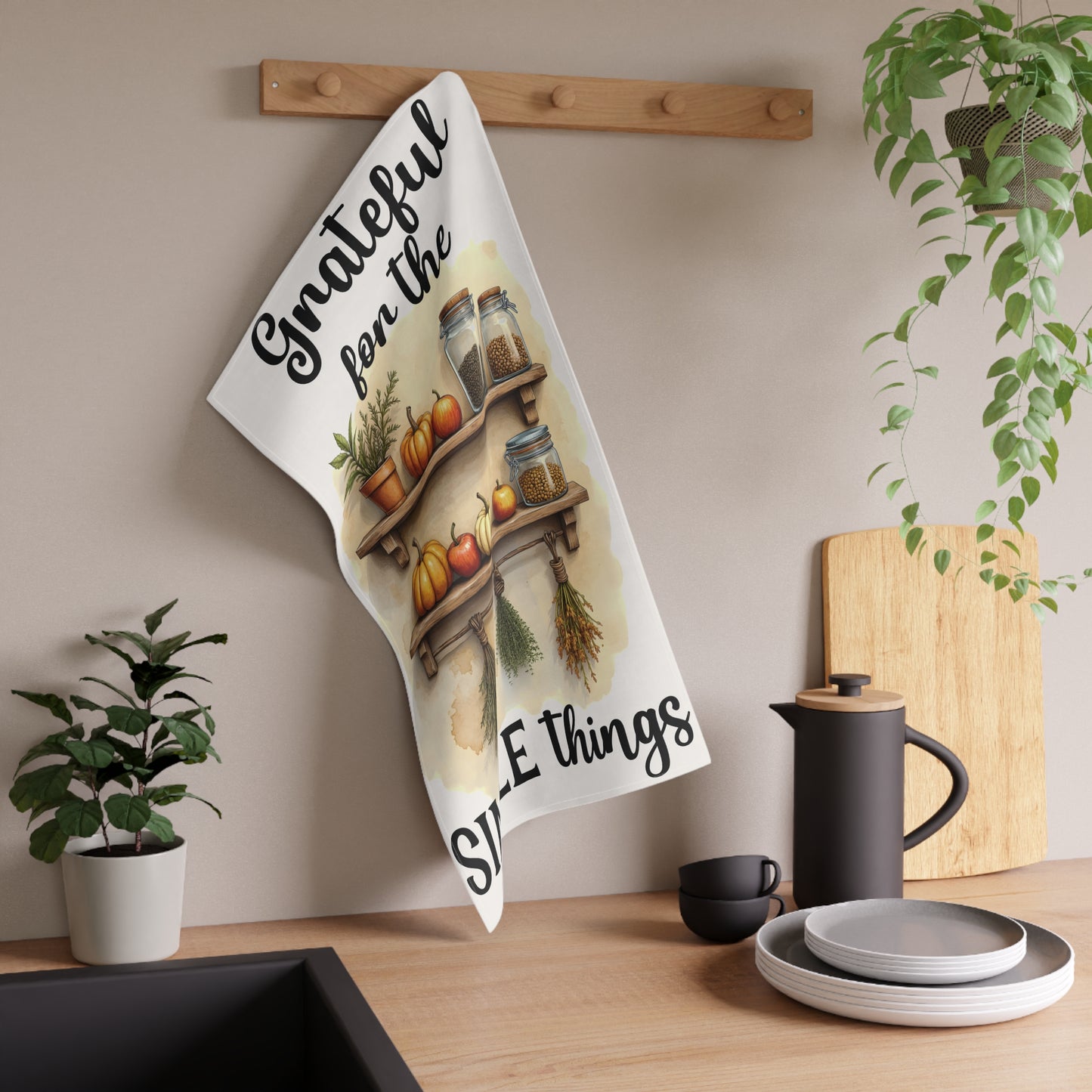 Charming Cotton Tea Towels, Grateful for Simple Things, Farmhouse Decor, Kitchen Gifts, Rustic Home Textile, Fall Accents