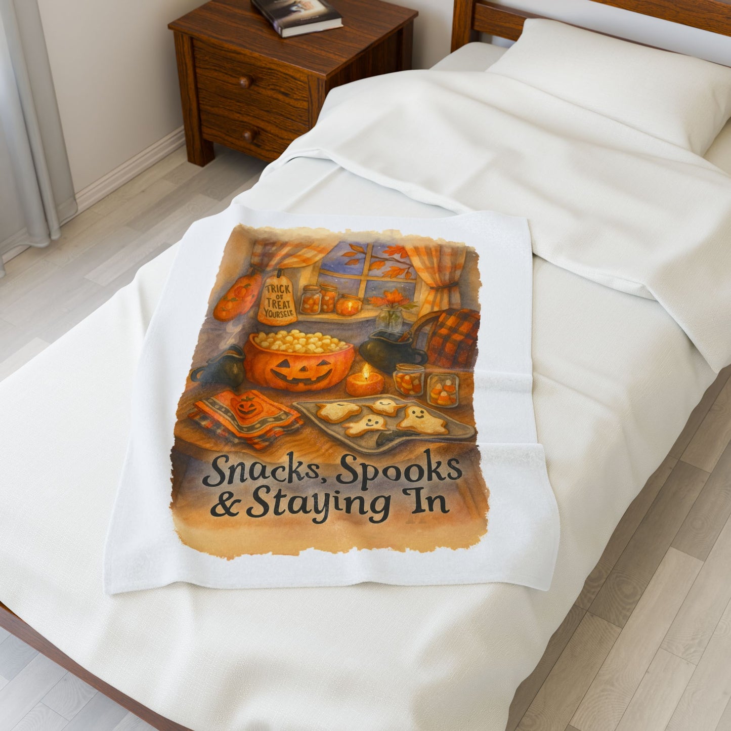Cozy Halloween Velveteen Plush Blanket, Fall Décor, Pumpkin Spice Vibes, Perfect for Snuggling, Gift for Autumn Lovers