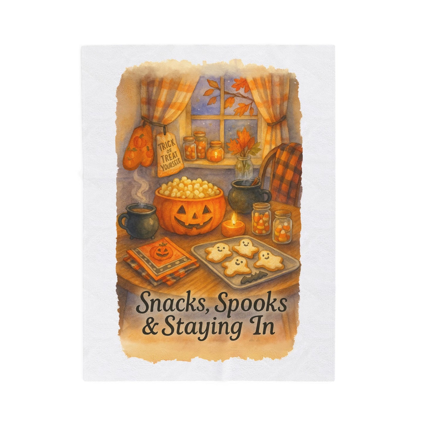 Cozy Halloween Velveteen Plush Blanket, Fall Décor, Pumpkin Spice Vibes, Perfect for Snuggling, Gift for Autumn Lovers