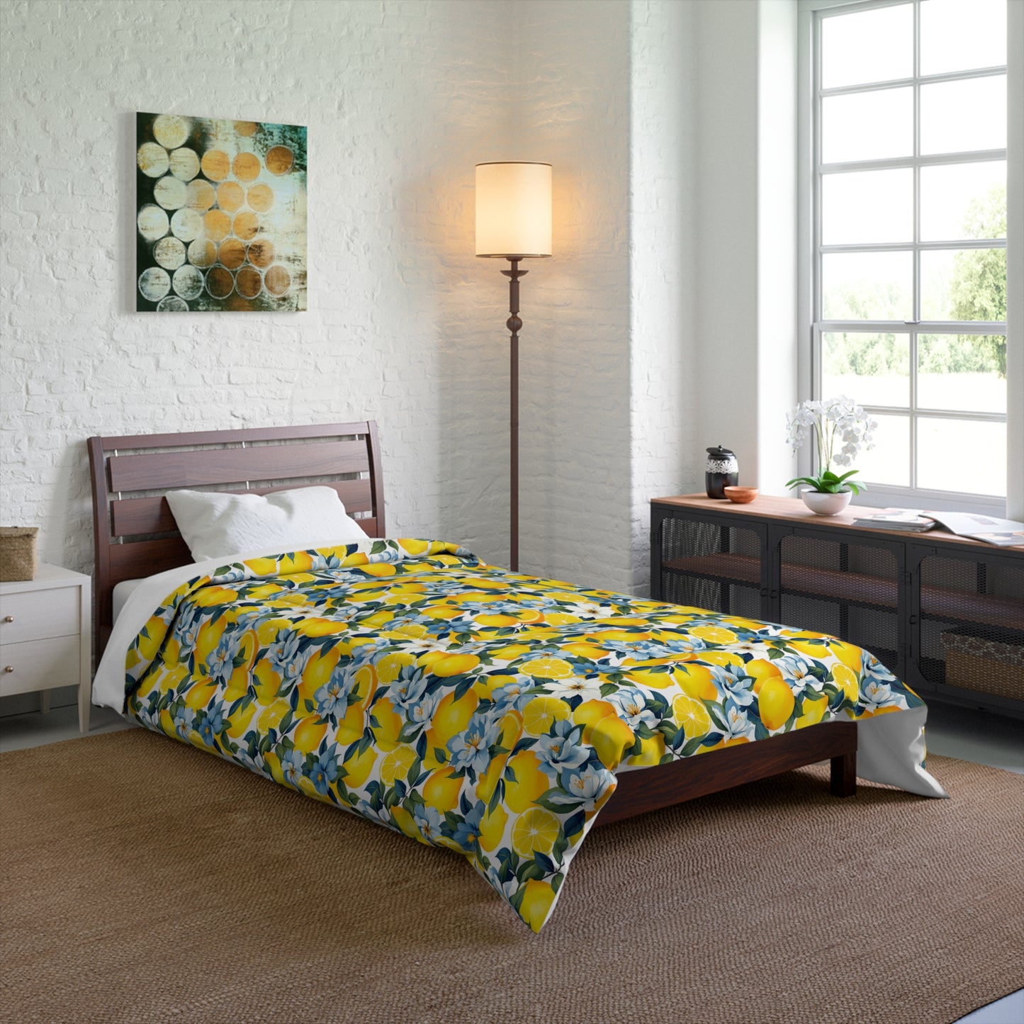 Lemon Blossom Comforter - Bright Citrus Bedding Set for Modern Bedrooms, Cozy Home Decor, Summer Vibes, Gift Idea