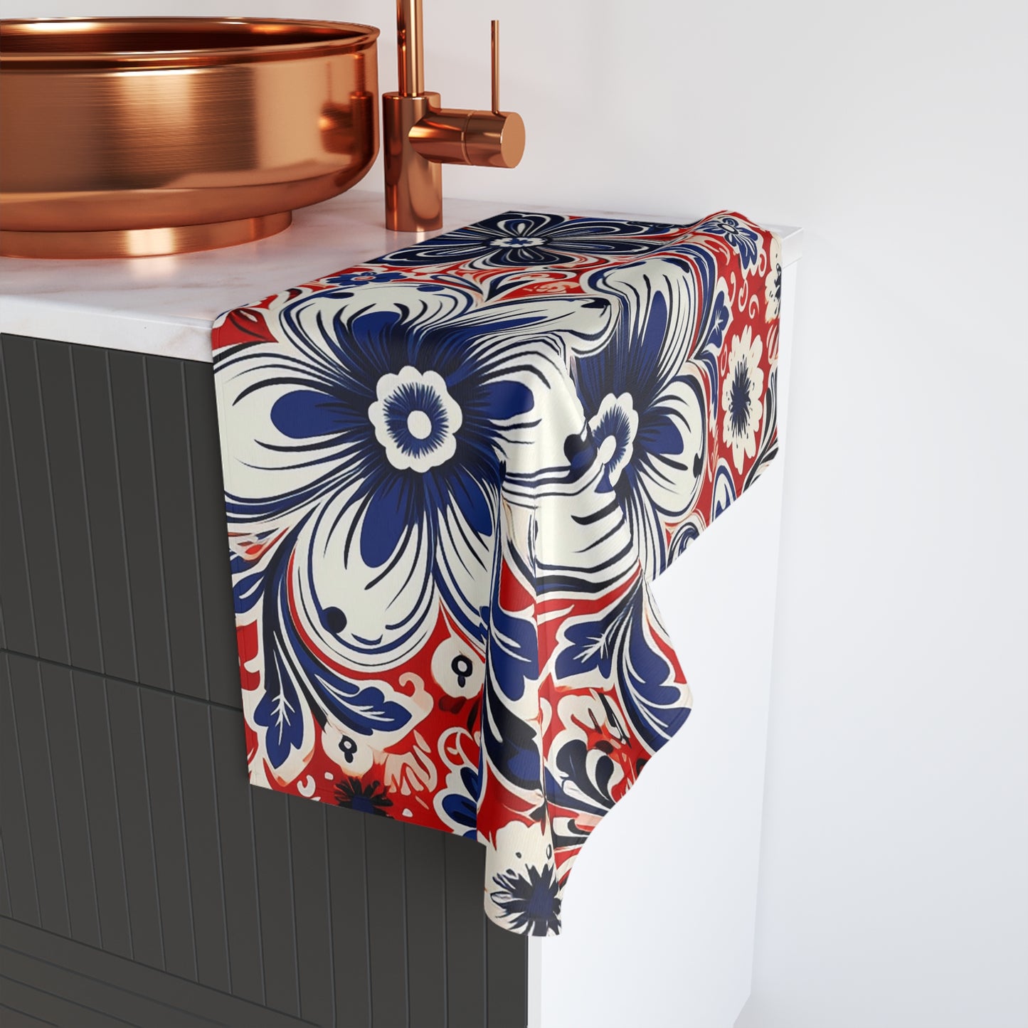 Vibrant Floral Hand Towel, Decorative Towel, Kitchen Decor, Gift for Her, Bathroom Accessory, Flower Pattern Towel