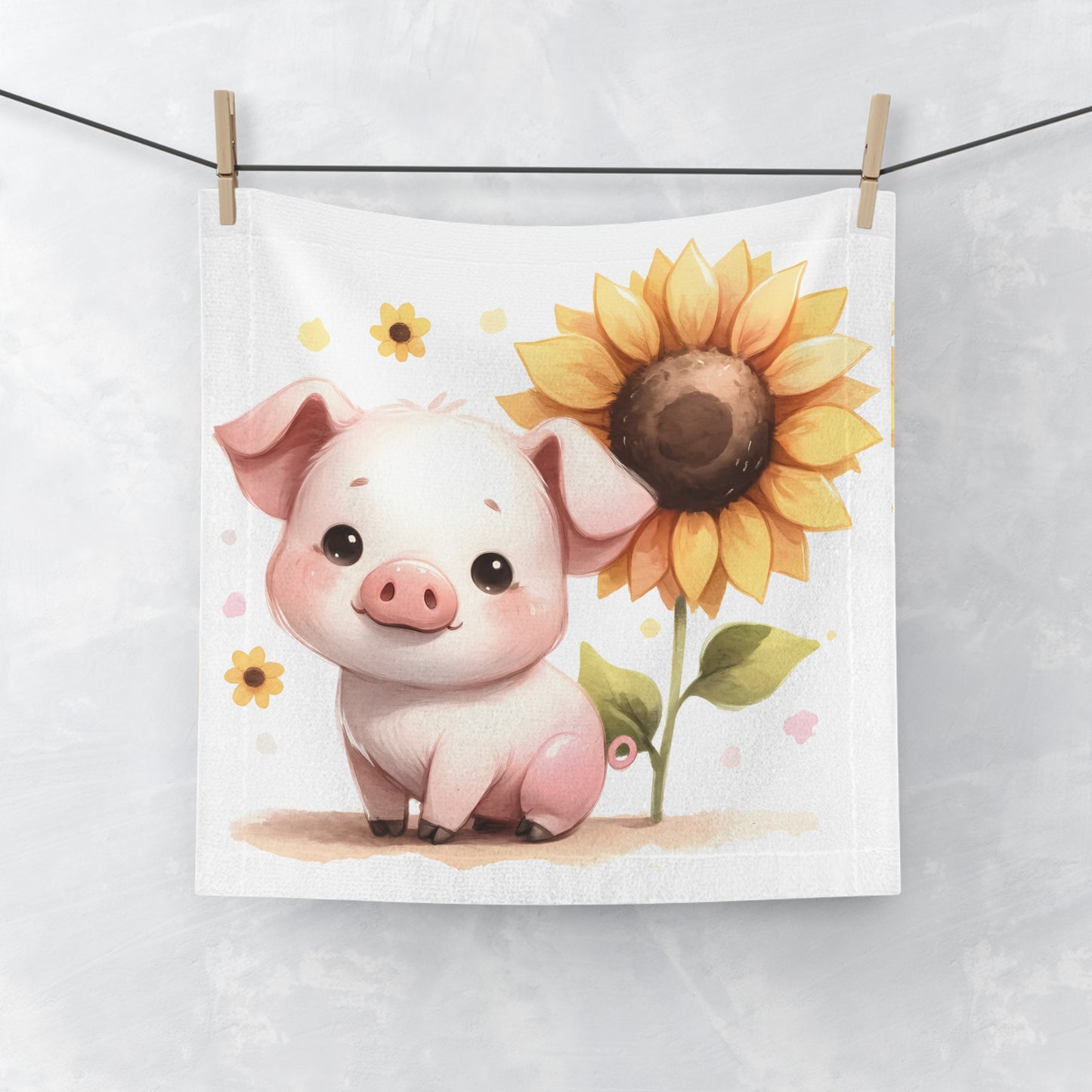 Cute Pig and Sunflower Face Towel, Adorable Bathroom Decor, Gift for Animal Lovers, Kids' Room Accessory, Farmhouse Style