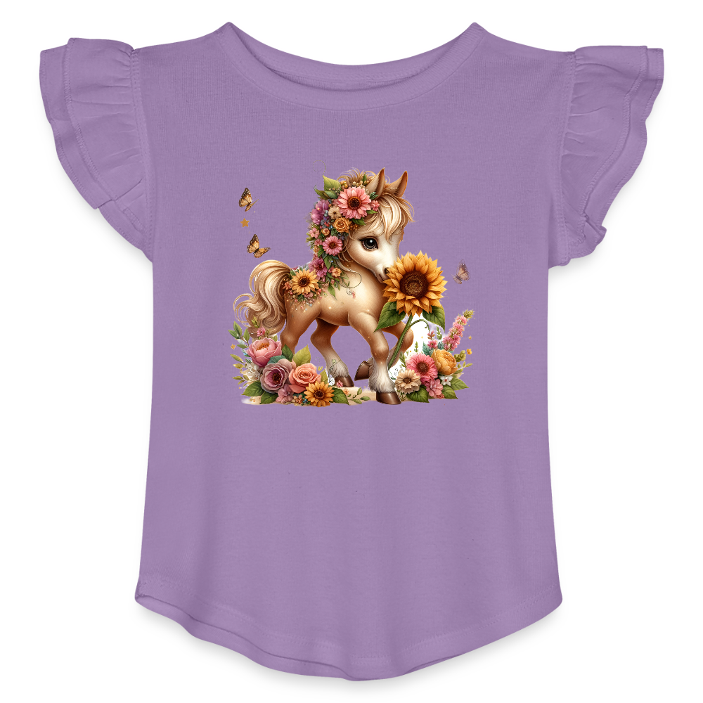 Floral Horse Toddler Girls Flutter T-shirt - lavender
