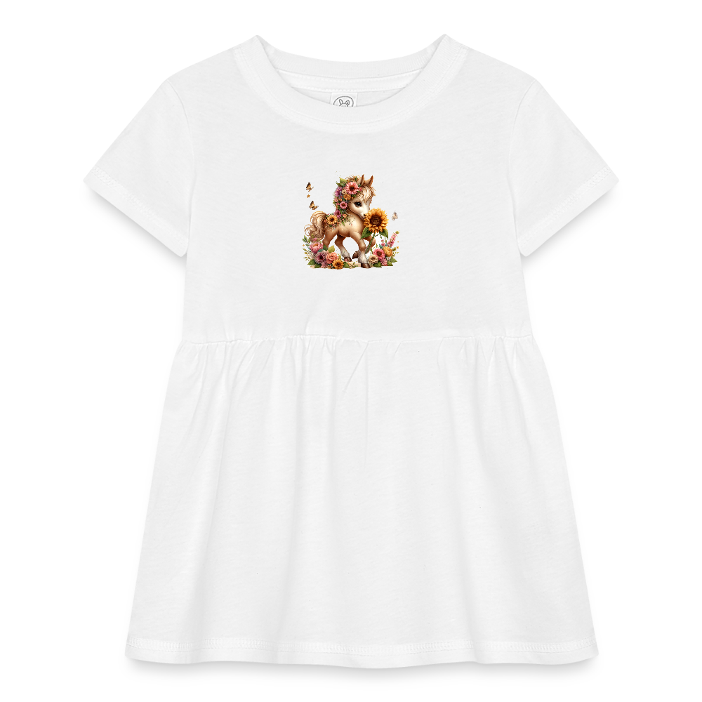 Floral horse Infant Baby Rib Dress - white