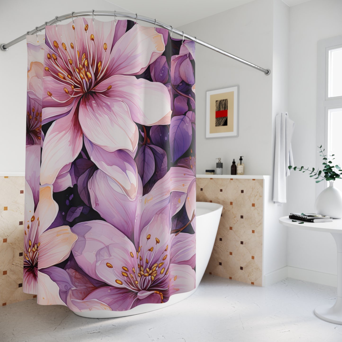 Floral Shower Curtain - Elegant Purple Bloom, Bathroom Decor, Floral Home Decor, Gift for Her, Spring and Summer Vibe