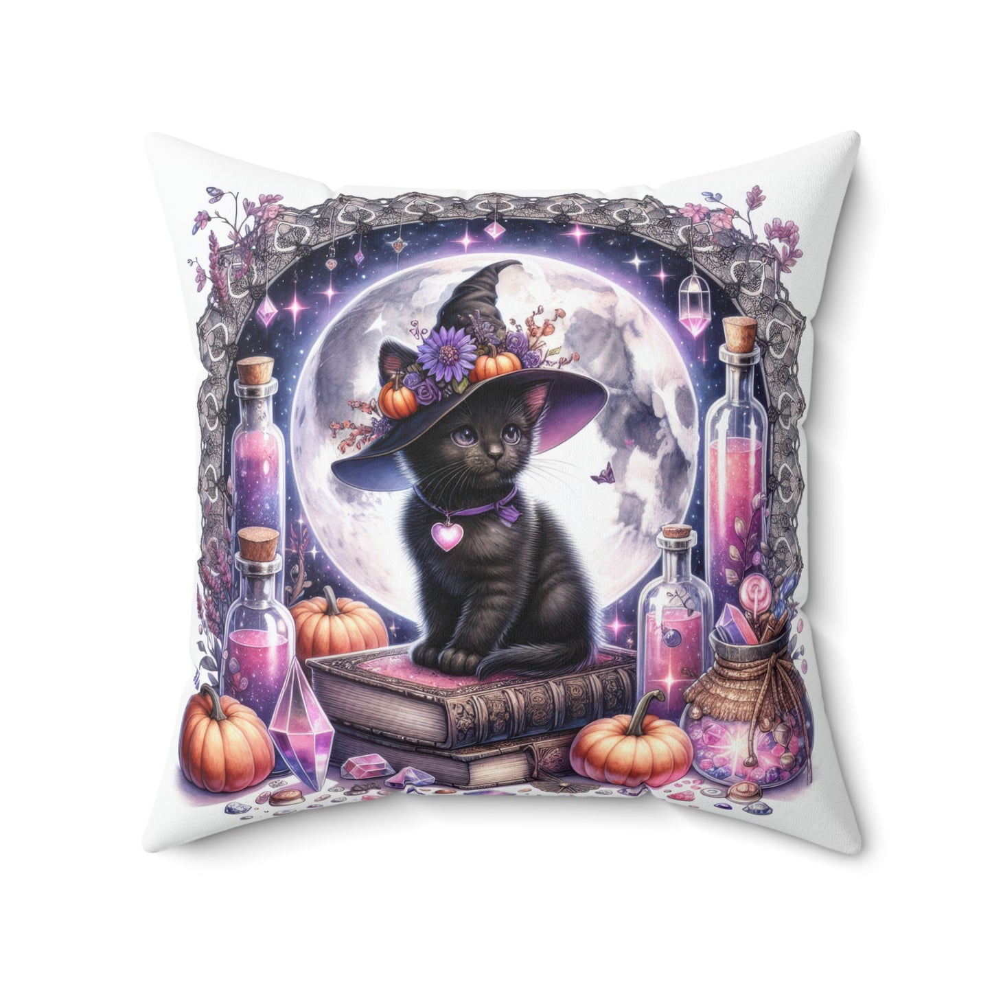 Halloween Cat Pillow, Spooky Home Decor, Throw Cushion for Cat Lovers, Witchy Accent Pillow, Gift for Halloween