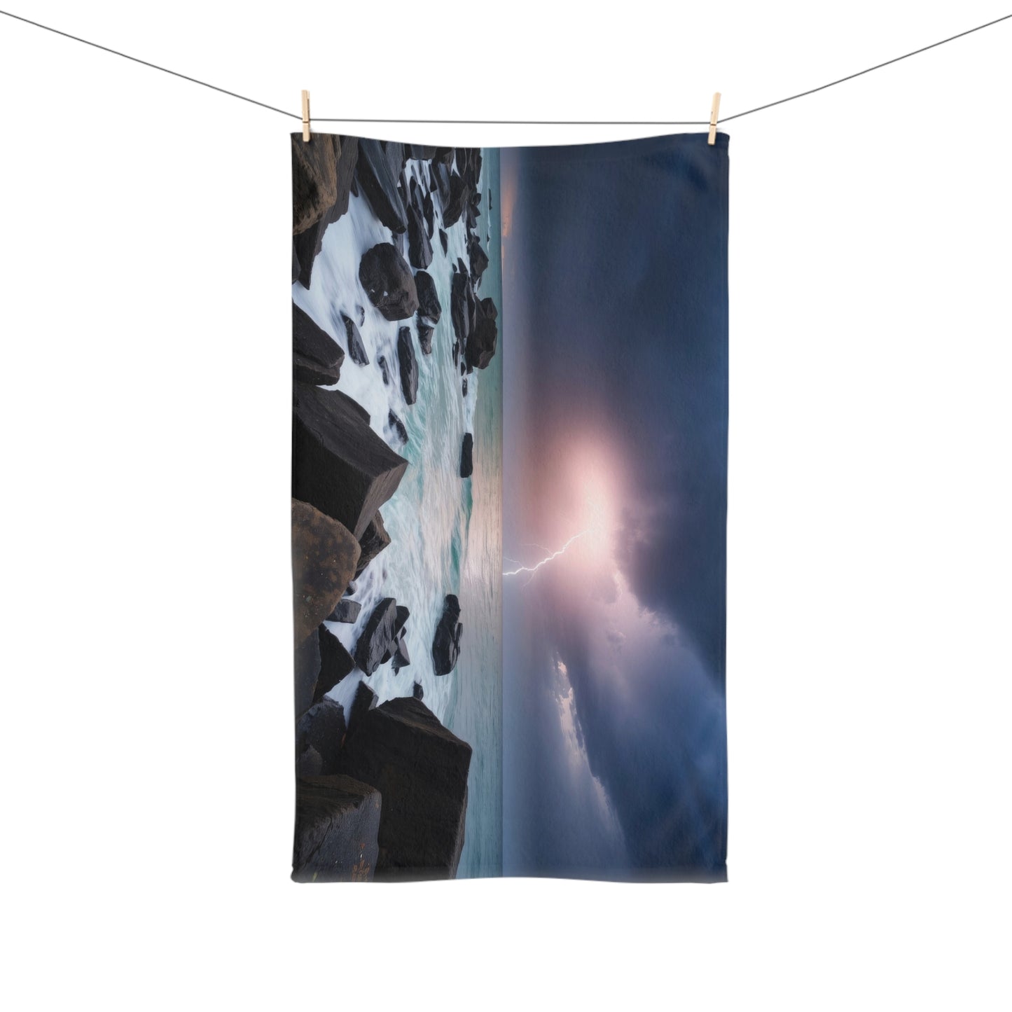 Lightning Storm Hand Towel, Coastal Decor Towel, Kitchen Towel, Bathroom Accessory, Gift for Nature Lovers