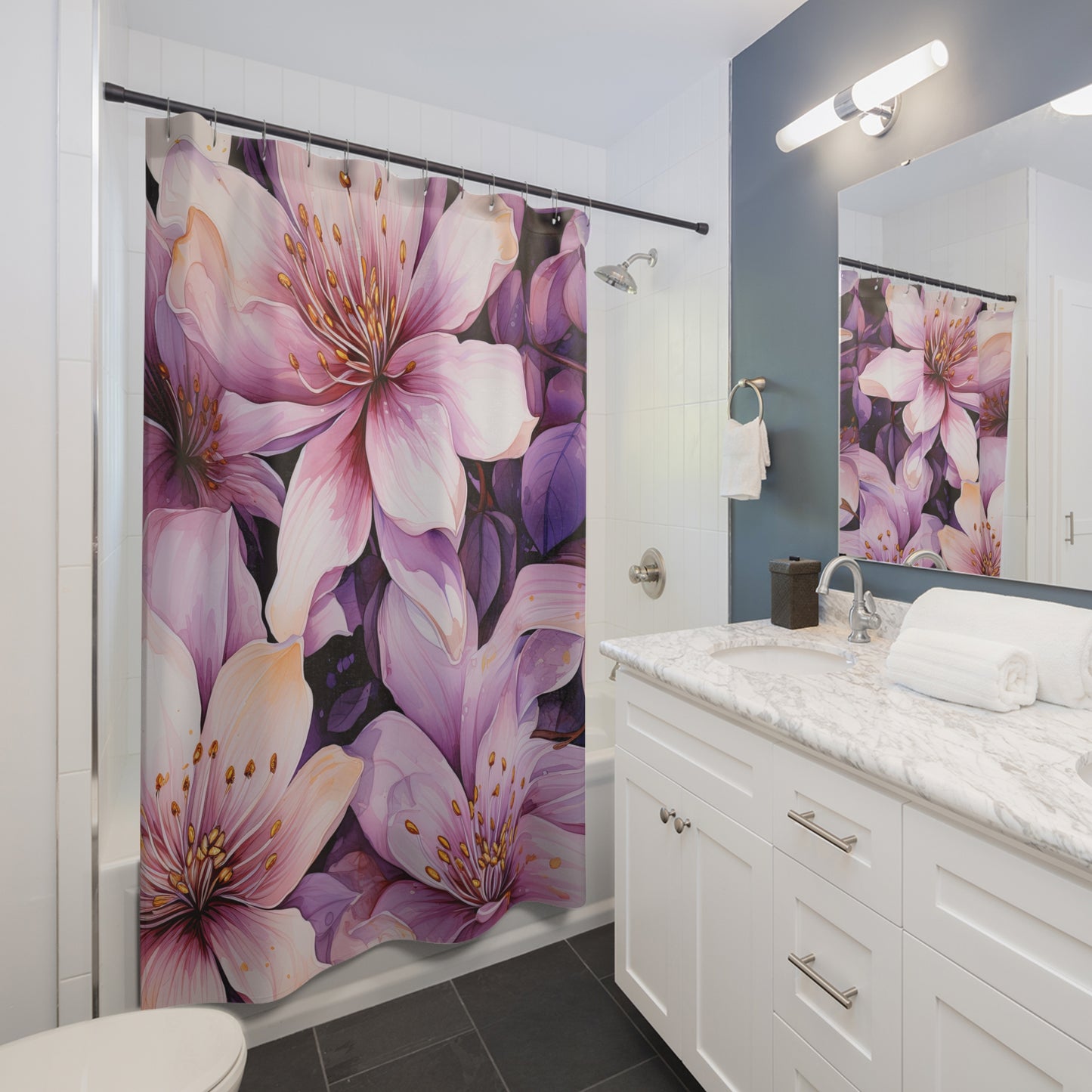 Floral Shower Curtain - Elegant Purple Bloom, Bathroom Decor, Floral Home Decor, Gift for Her, Spring and Summer Vibe